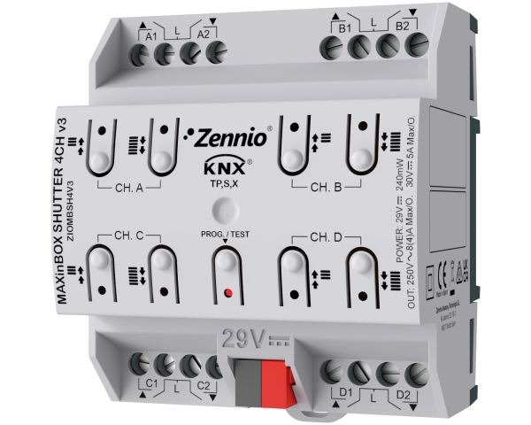 Zennio MAXinBOX SHUTTER 4CH v3. Actionneur de volet 4 canaux