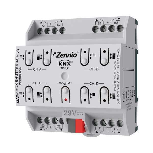 Zennio MAXinBOX SHUTTER 4CH v3. Actionneur de volet 4 canaux