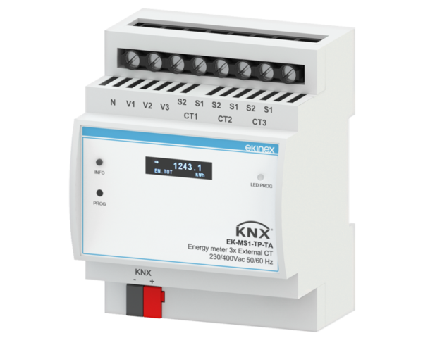 Ekinex KNX three-phase secondary energy meter for external CT