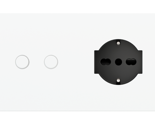 Ekinex Magnetic plate 2-fold for 4-rocker push button + IT UNEL power socket Proxima series Metal Warm White
