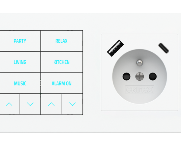 Ekinex Power socket french standard, USB A-C, 55x55 mm