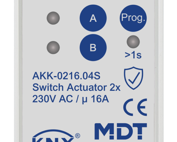 MDT Actionneur 2 sorties KNX, 2 modules, 16 A, 230 V CA, compact, 70 µF