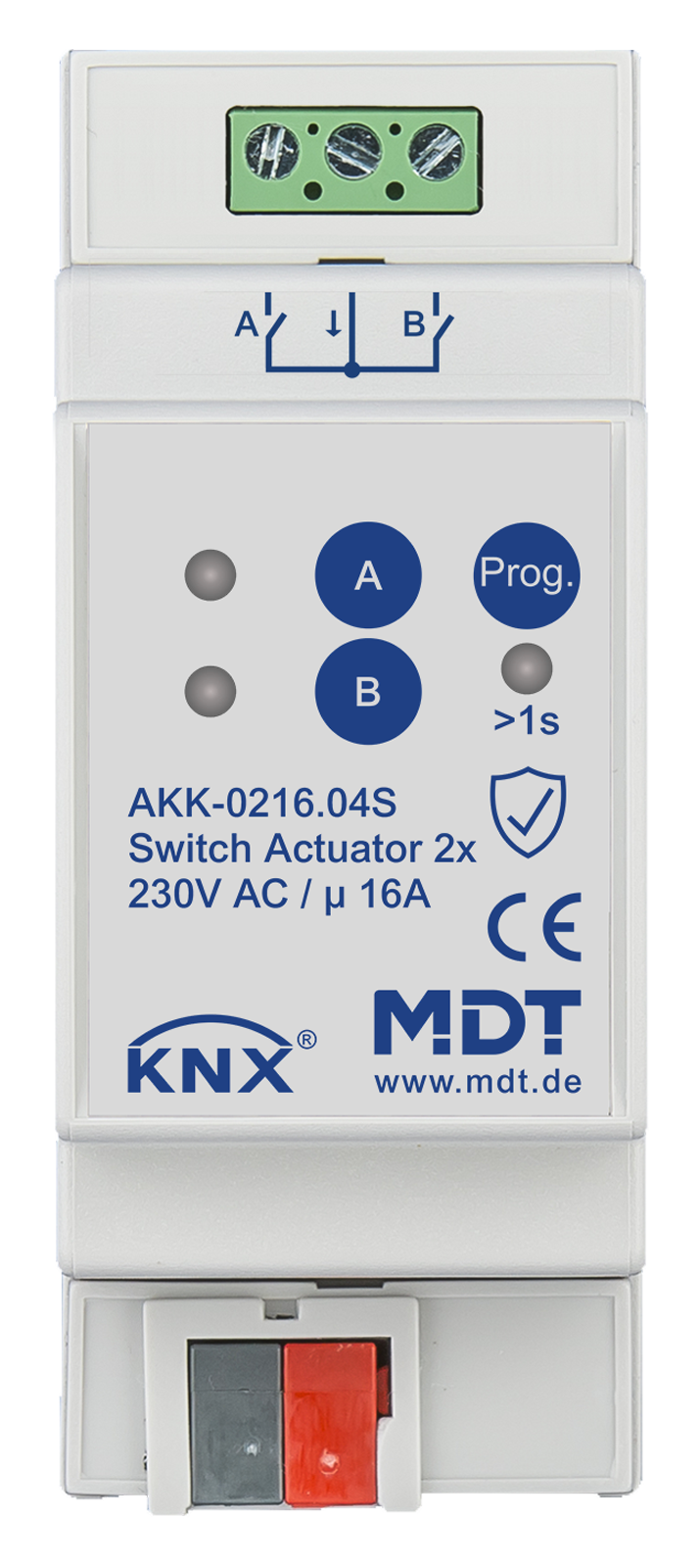 MDT Actionneur 2 sorties KNX, 2 modules, 16 A, 230 V CA, compact, 70 µF
