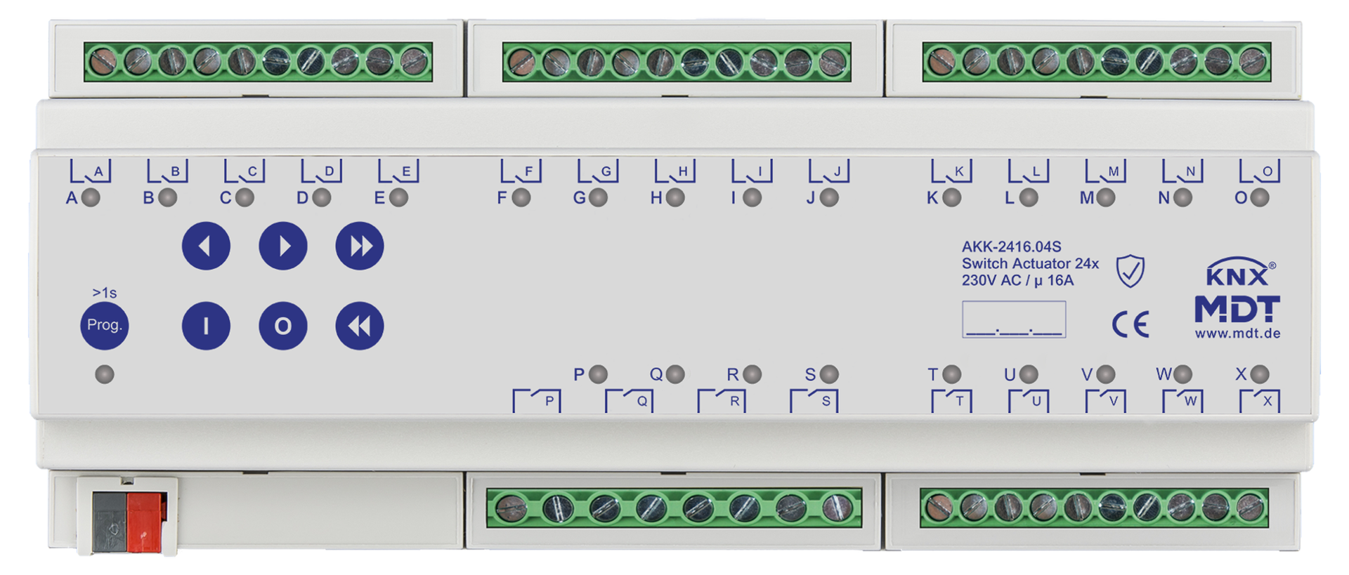 MDT Actionneur 24 sorties KNX, 12 modules, 16 A, 230 V CA, compact, 70 µF