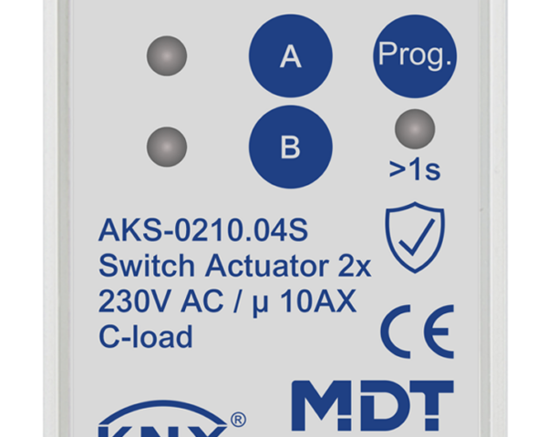 MDT Actionneur 2 sorties KNX, 2 modules, 10 A, 230 V CA, charge capacitive, standard