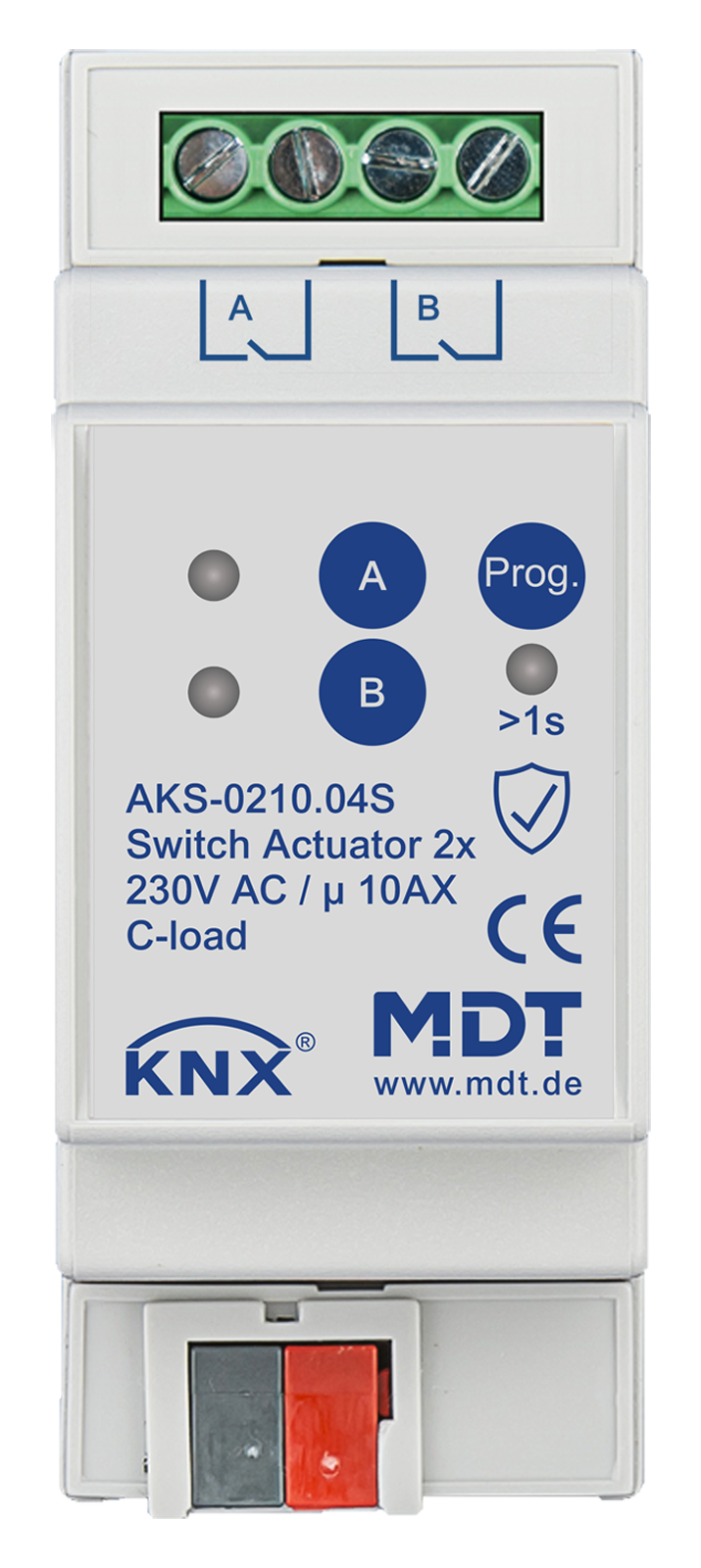 MDT Actionneur 2 sorties KNX, 2 modules, 10 A, 230 V CA, charge capacitive, standard