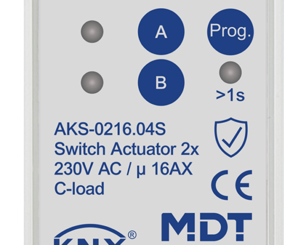 MDT Actionneur 2 sorties KNX, 2 modules, 16 A, 230 V CA, charge capacitive, standard