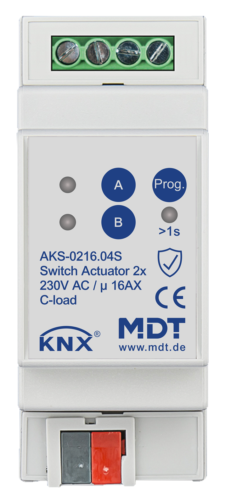 MDT Actionneur 2 sorties KNX, 2 modules, 16 A, 230 V CA, charge capacitive, standard