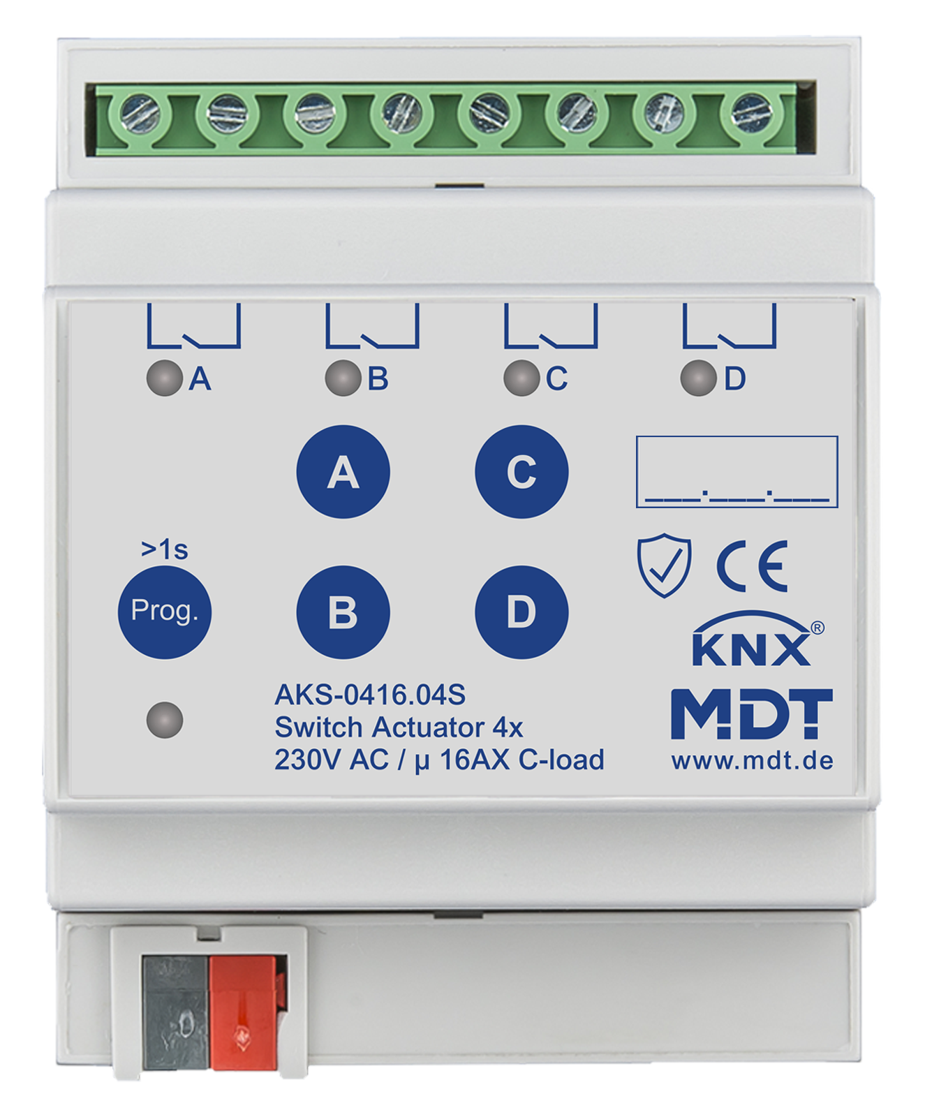 MDT Actionneur 4 sorties KNX, 4 modules, 16 A, 230 V CA, charge capacitive, standard