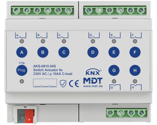 MDT Actionneur 8 sorties KNX, 6 modules, 10 A, 230 V CA, charge capacitive, standard