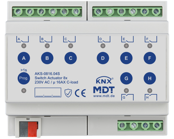 MDT Actionneur 8 sorties KNX, 6 modules, 16 A, 230 V CA, charge capacitive, standard