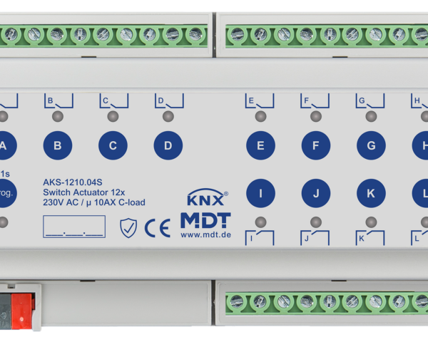 MDT Actionneur 12 sorties KNX, 8 modules, 10 A, 230 VCA, charge capacitive, standard