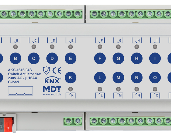 MDT Actionneur 16 sorties KNX, 8 modules, 16 A, 230 VCA, charge capacitive, standard