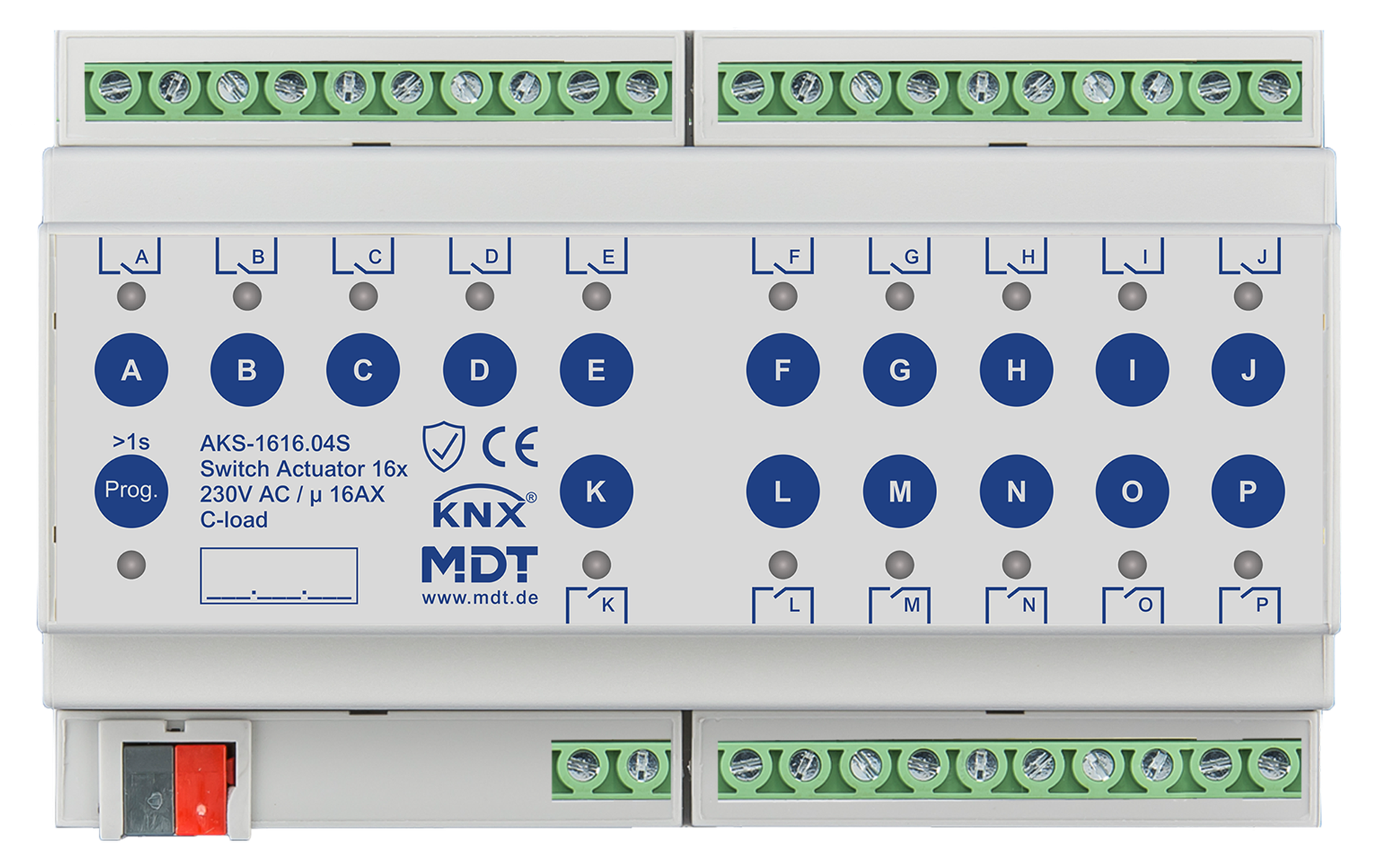 MDT Actionneur 16 sorties KNX, 8 modules, 16 A, 230 VCA, charge capacitive, standard