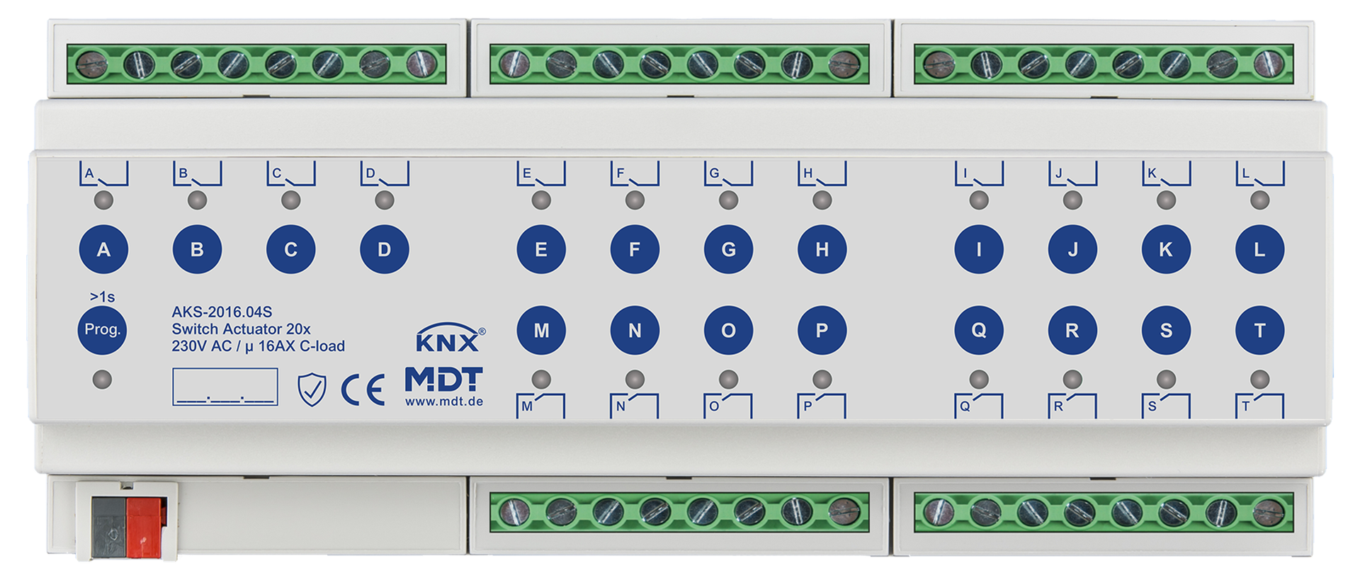 MDT Actionneur 20 sorties KNX 12 modules, 16 A, 230 VCA, charge capacitive, standard
