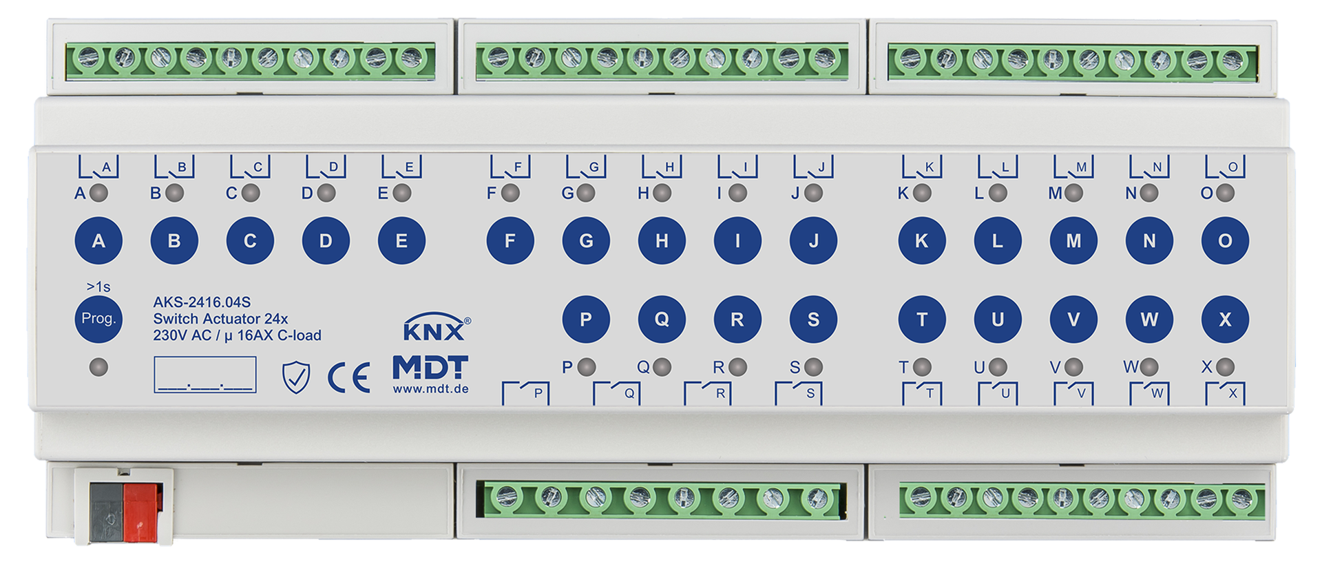MDT Actionneur 24 sorties KNX 12 modules, 16 A, 230 VCA, charge capacitive, standard