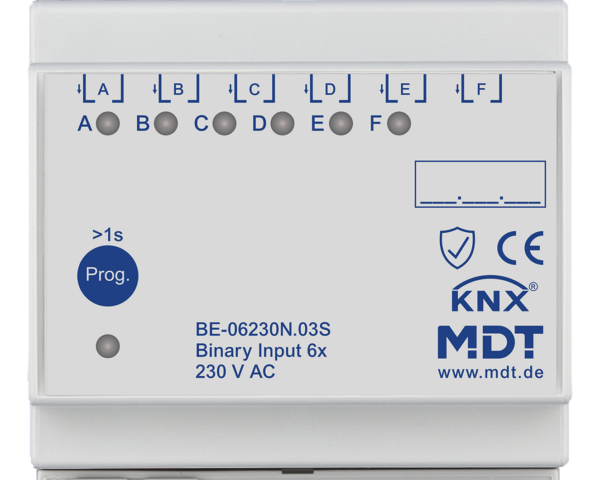 MDT Entrée binaire, 8 entrées KNX, 4 modules, 230 V CA.