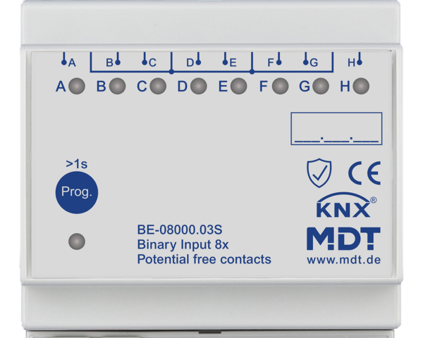 MDT Entrée binaire, 8 entrées KNX, 4 modules, libre de potentiel