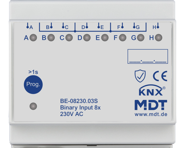 MDT Entrée binaire, 8 entrées KNX, 4 modules, 230 V CA.