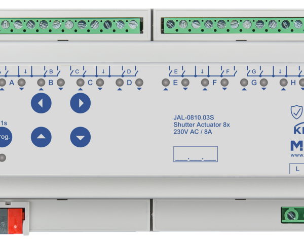 MDT Actionneur de stores et volets roulants 8 sorties KNX, 8 modules, 8 A, 230 V CA.