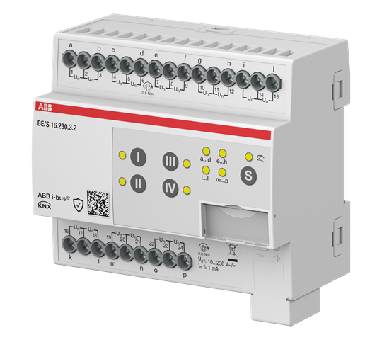 ABB Module KNX 16 entrées Tor,10-230V AC/DC, à commande manuelle, KNX Secure