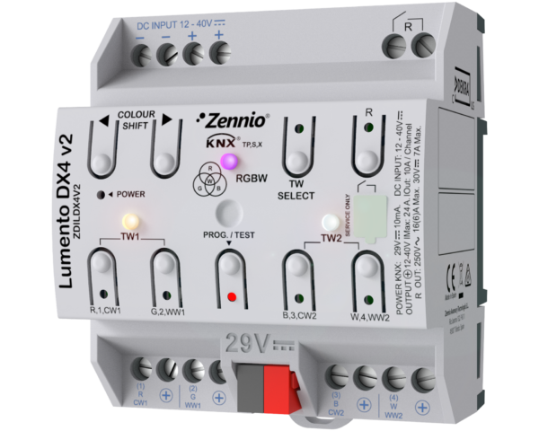 Zennio Lumento DX4 v2. Variateur sur rail DIM, à 4 canaux PWM