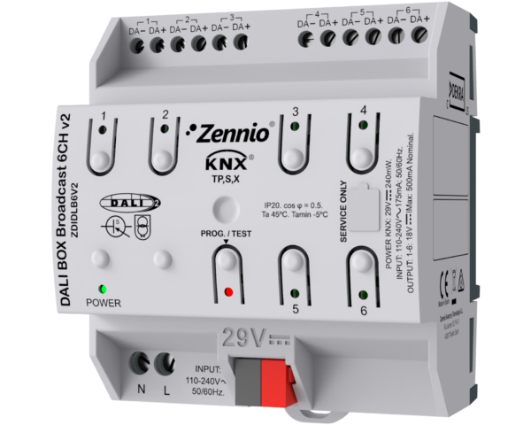 Zennio DALI BOX Broadcast 6CH v2. Interface KNX - DALI