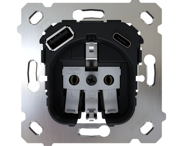 Zennio ZS55/ZS70. Base de prise Schuko 16 A /250 V ~ avec USB
