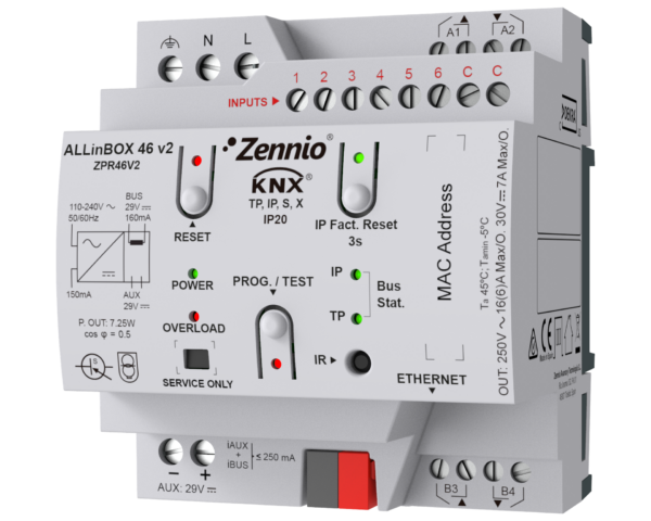 Zennio ALLinBOX 46 v2. Dispositif multifonction avec source