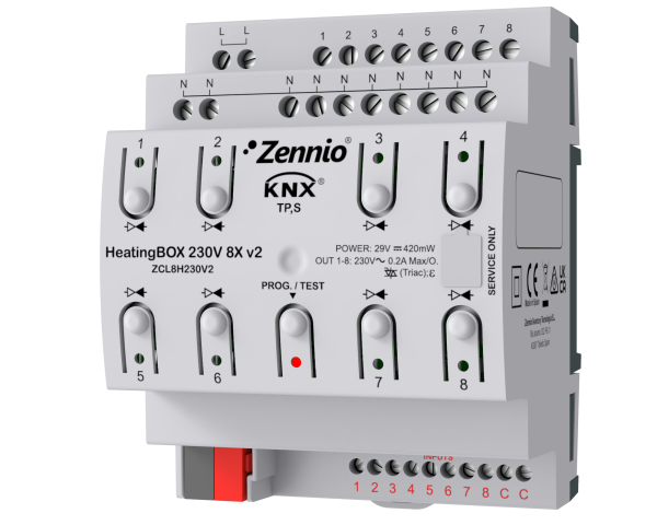Zennio HeatingBOX 230V 8X v2. Actionneur de chauffage avec 8