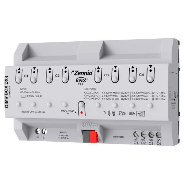 Zennio DIMinBOX DX4. Régulateur universel. 4 canaux x 300W