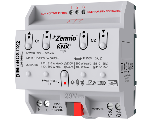 Zennio DIMinBOX DX2. Régulateur universel. 2 canaux x 310W ou